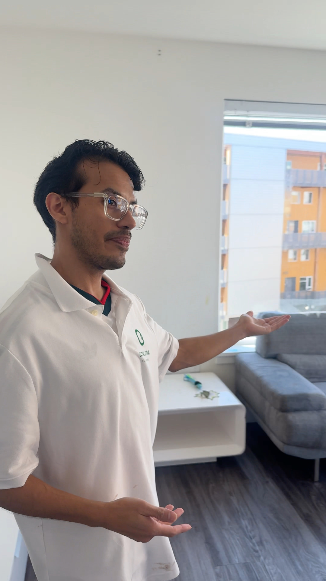 Cenlora cleaner on site in a bright living room
